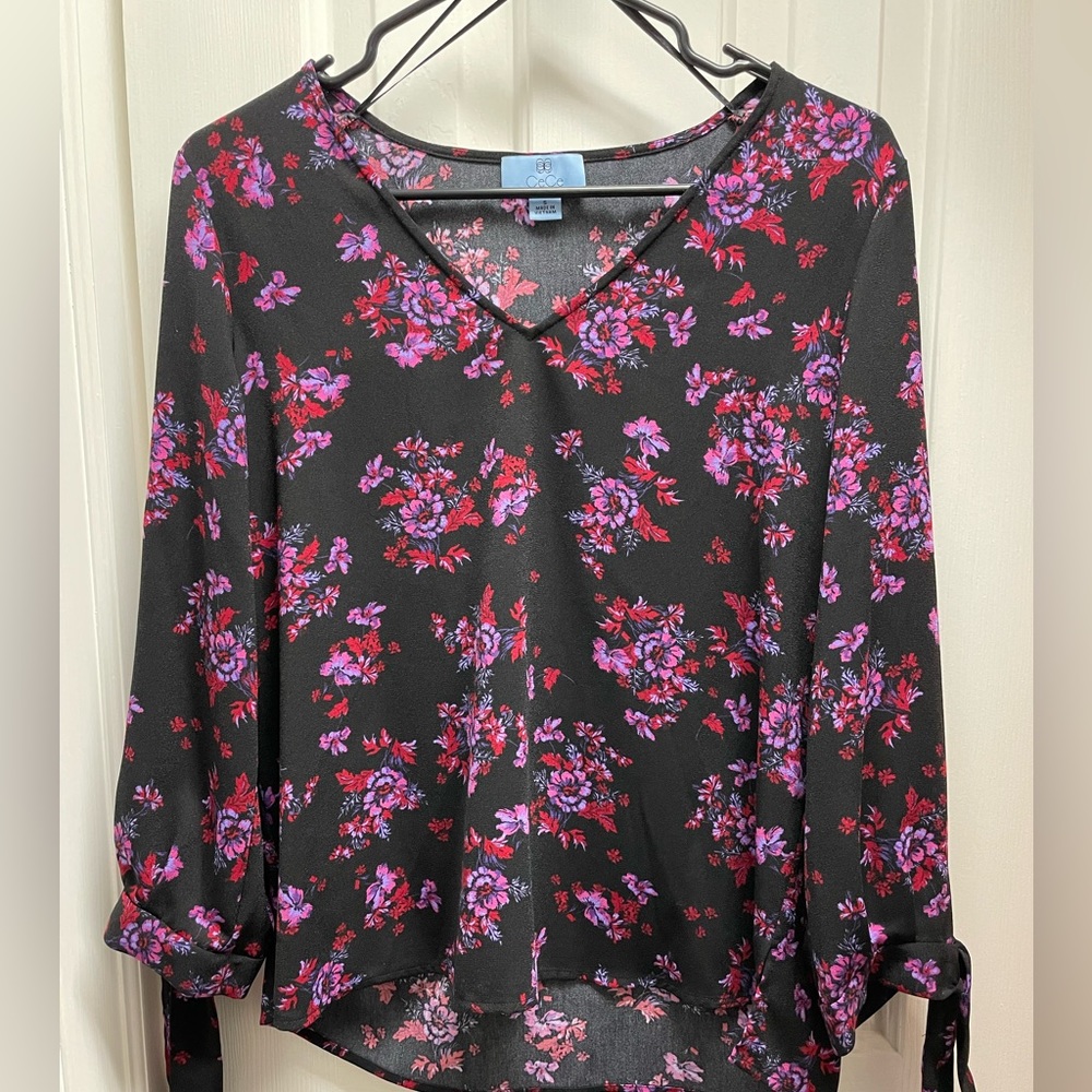 CeCe black floral blouse